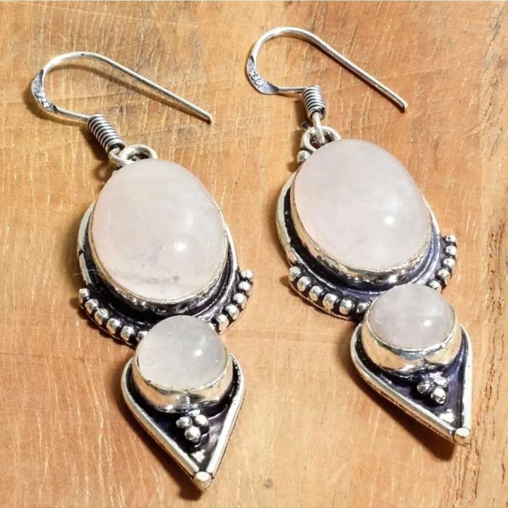 Rose Quartz Handmade Drop Dangle Earrings Jewelry 2.2"